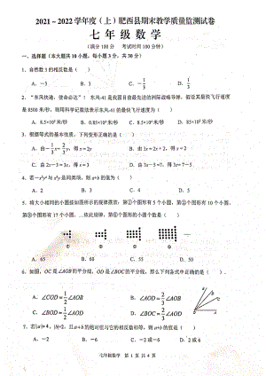 安徽省合肥市肥西县2021-2022学年七年级上学期期末考试数学试题.pdf