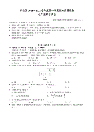 湖北省武汉市洪山区2021~2022学年七年级上学期期末检测 数学试题.pdf