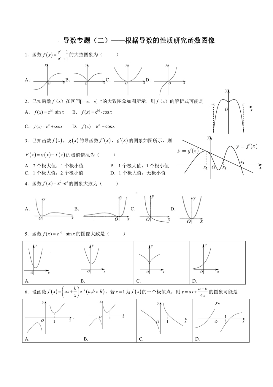 2021-2022学年高二下学期数学利用导数性质研究函数图像.docx_第1页