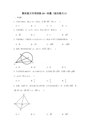 期末复习专项训练13—向量（综合练习1）-新人教A版（2019）高中数学必修第二册.doc