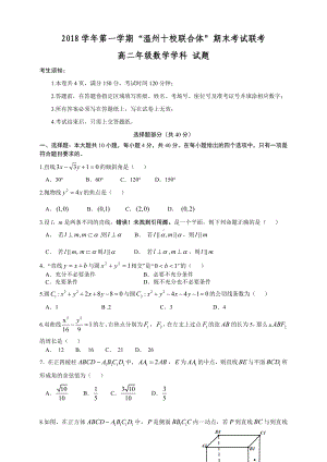 浙江省“温州十校联合体”2018-2019学年高二上学期期末考试数学试题.doc