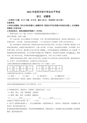 （中考试卷）2022年云南省昆明市中考语文真题(无答案).docx