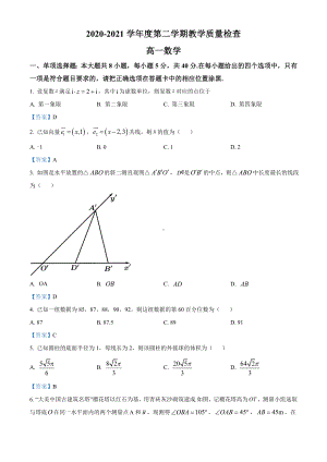 广东省东莞市2020-2021学年高一下学期期末数学试题（含答案）.doc