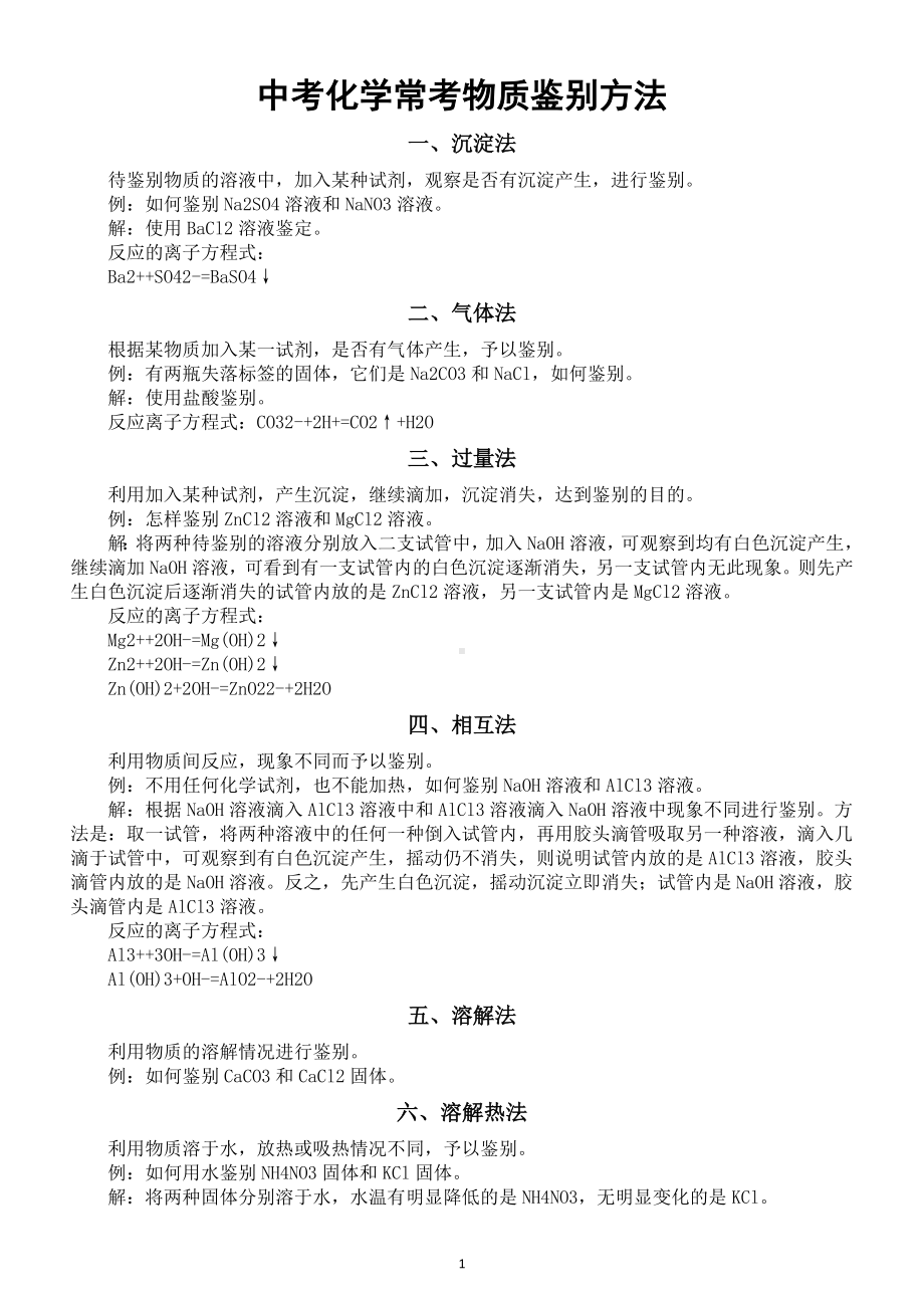 初中化学中考常考物质鉴别方法汇总（共20种）.doc_第1页