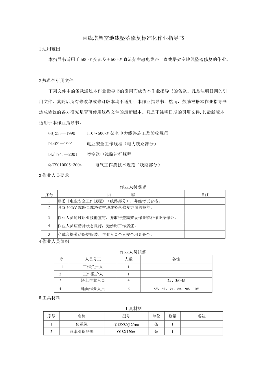 架空地线坠落修复标准化作业指导书.docx_第1页