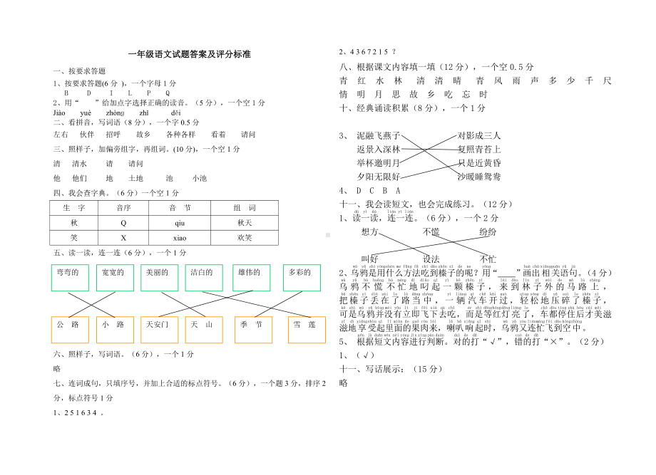 部编人教版一年级语文下册2020-2021学年度第二学期期中测试题(有答案).pdf_第3页