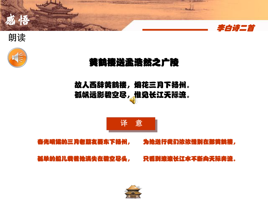 黄鹤楼送孟浩然之广陵注释译文课件.ppt_第1页