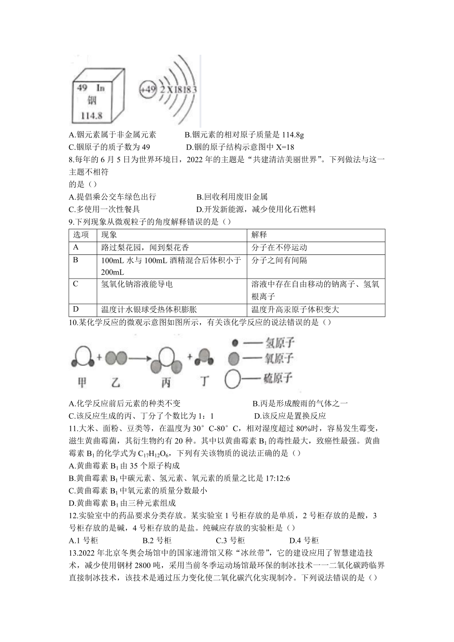 （中考试卷）2022年湖南省衡阳市中考化学真题（Word版含答案）.docx_第2页