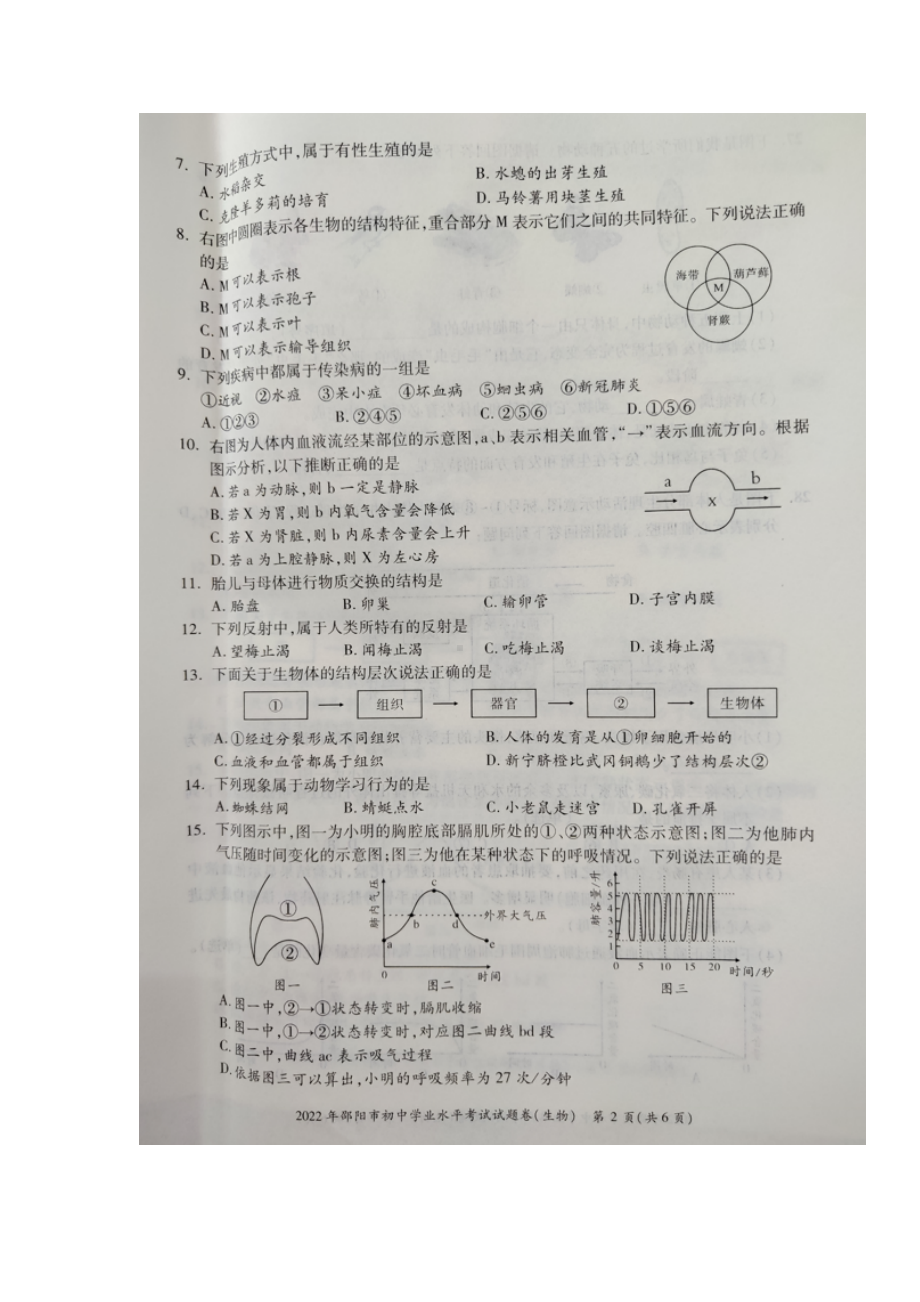 （中考试卷）2022年湖南省邵阳市初中学业水平考试生物真题.docx_第2页