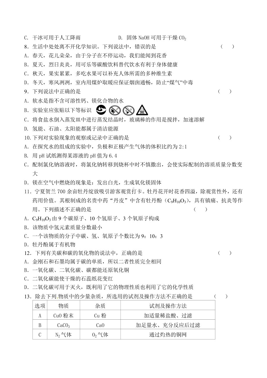 宁夏吴忠市第三 2021-2022学年九年级下学期期中考试化学试题.docx_第2页