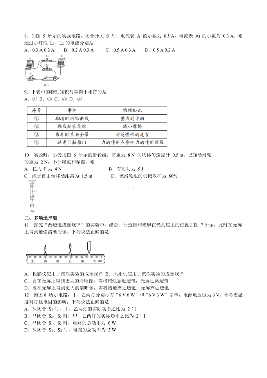 2022 年天津市初中学业水平考试物 理真题.docx_第2页