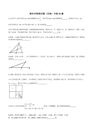 2021-2022学年苏科版七年级下册数学期末冲刺填空题（压轴）.docx