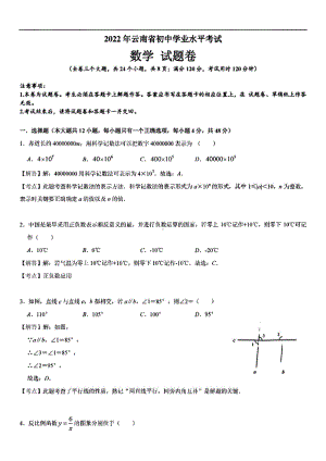 （中考试卷）2022年云南省初中数学学业水平考试（pdf解析版）.pdf