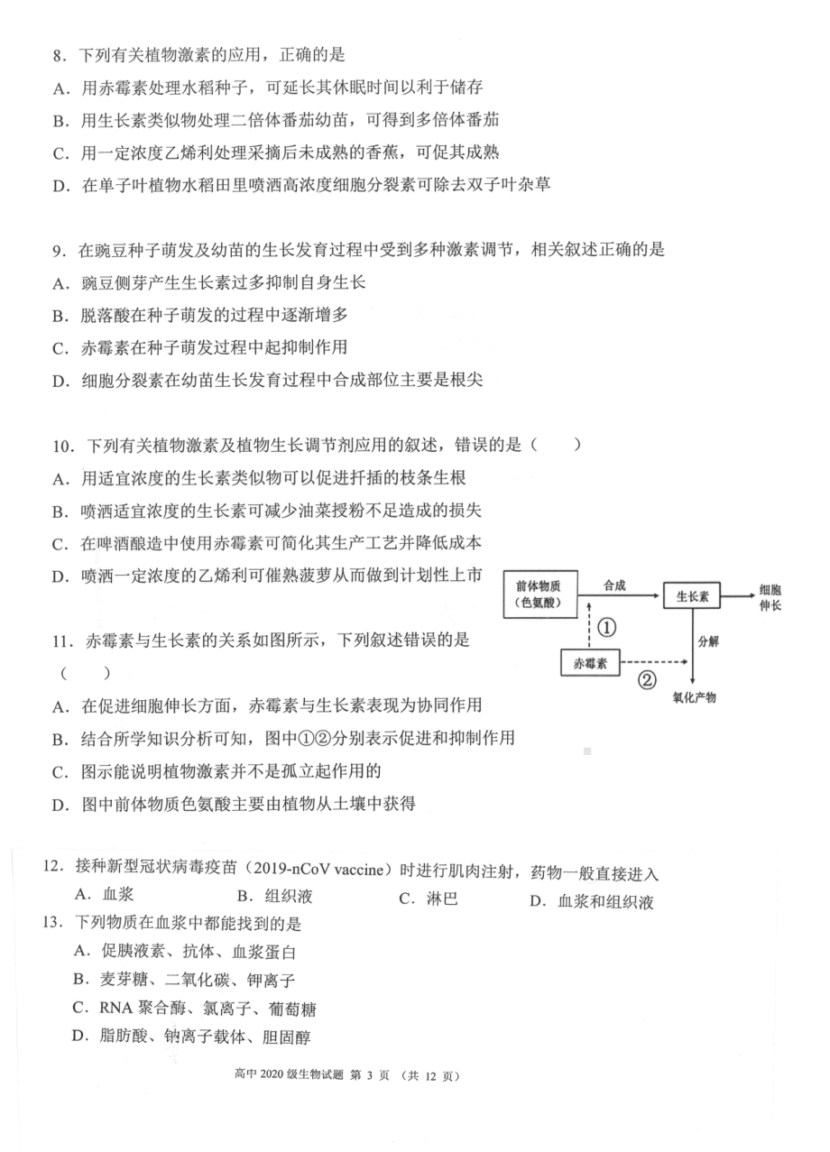 四川省成都新津为明 2021-2022学年高二上学期期中考试生物试卷.pdf_第3页