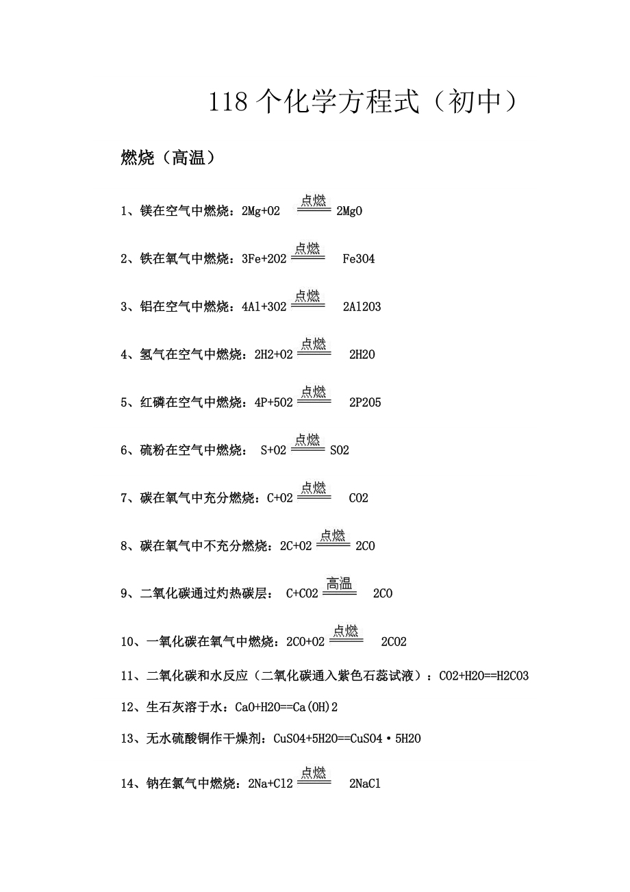 初中化学反应式大全.doc_第1页