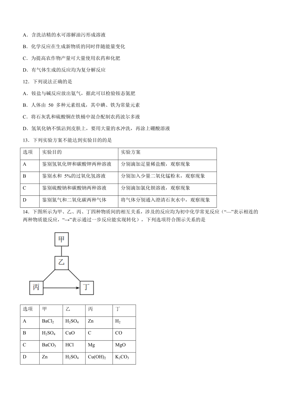 2022年天津市中考化学真题（含答案）.docx_第3页