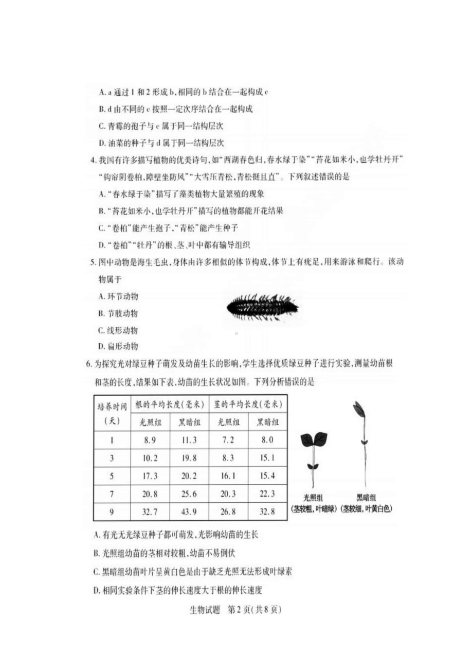 （中考试卷）2022年山东省泰安市初中学业水平考试生物试题（扫描版含答案).docx_第2页