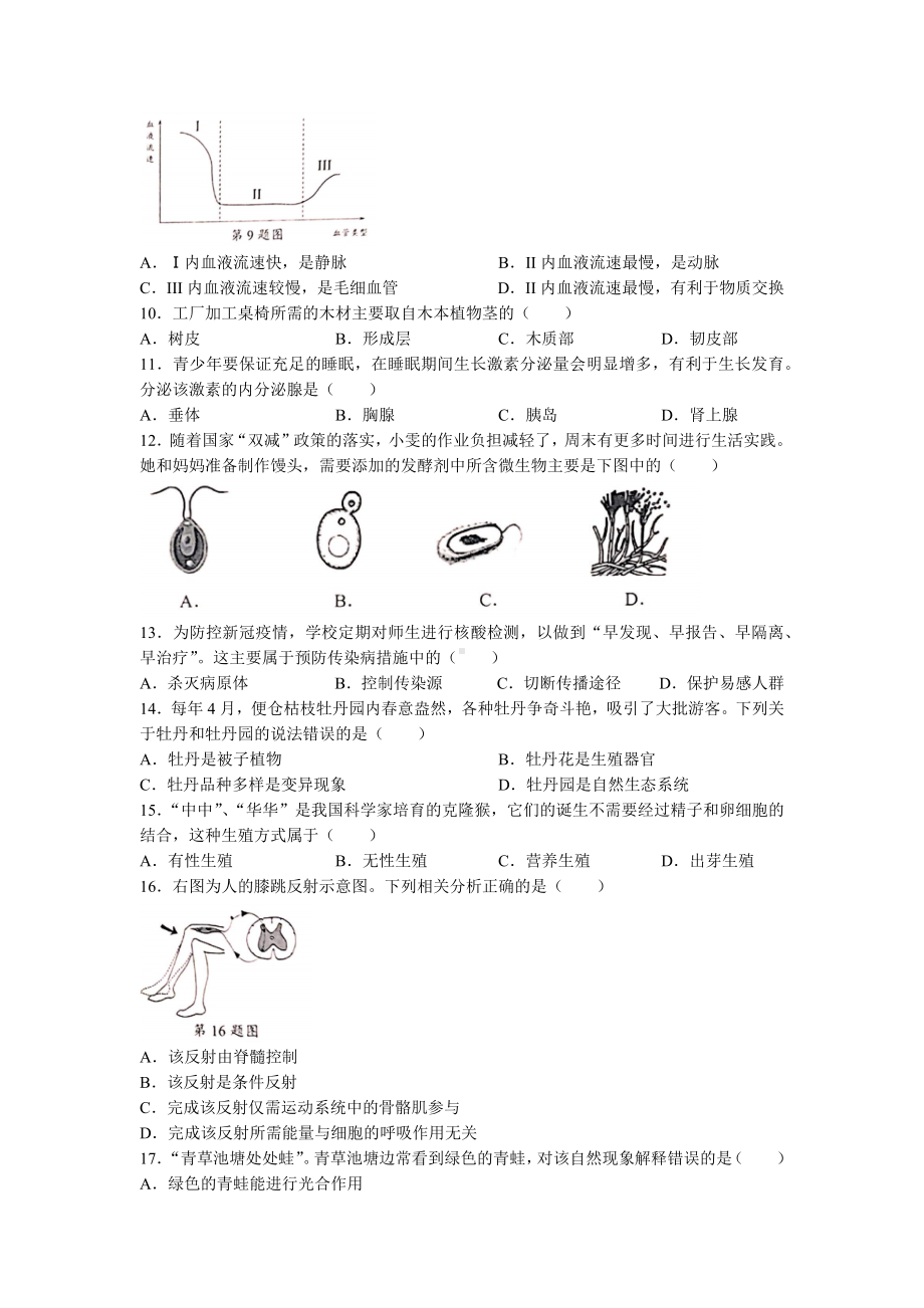 （中考试卷）2022年江苏省盐城市中考生物试题（Word版含答案）.docx_第2页