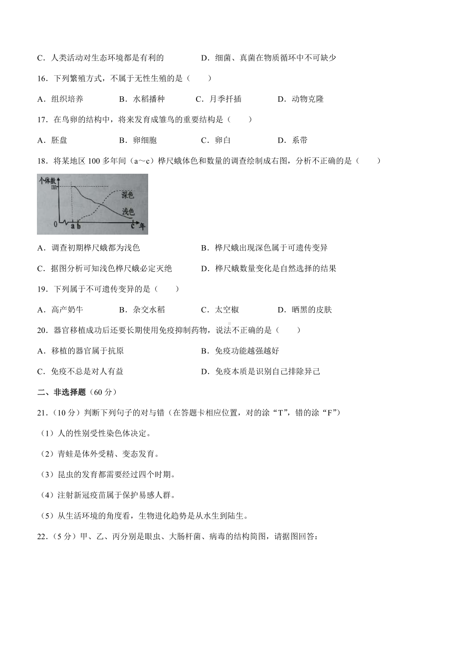 2022年湖南省岳阳市中考生物真题.docx_第3页