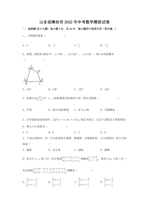 2022年山东省潍坊市中考数学模拟试卷.docx