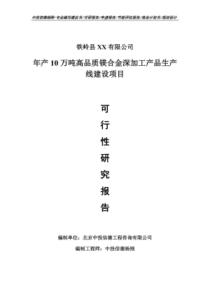 年产10万吨高品质镁合金深加工产品项目可行性研究报告申请建议书.doc