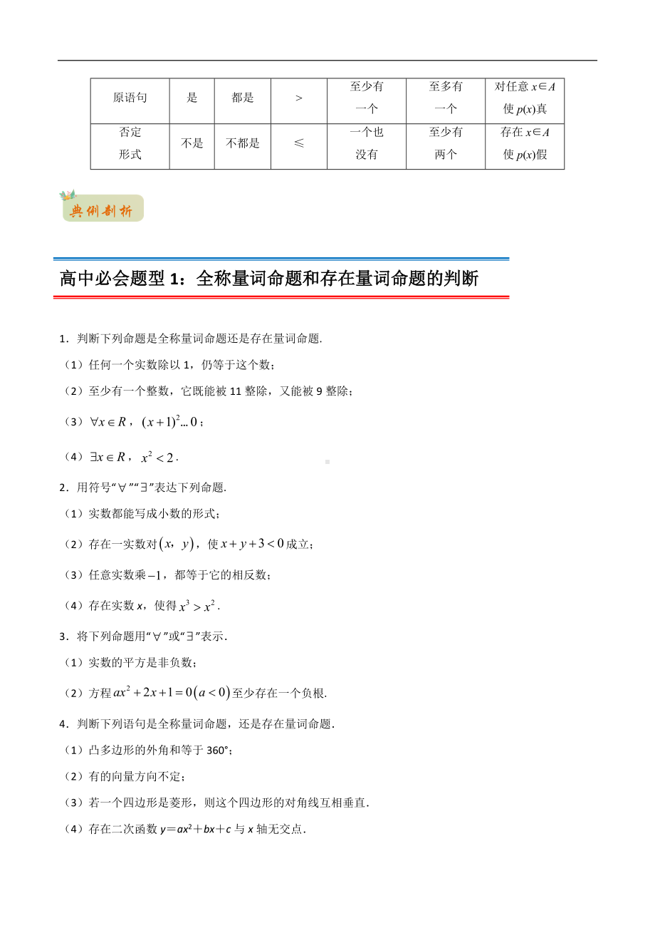 专题20 全称量词与存在量词（原卷版）-2021年初升高数学 衔接（人教A版2019）.docx_第2页