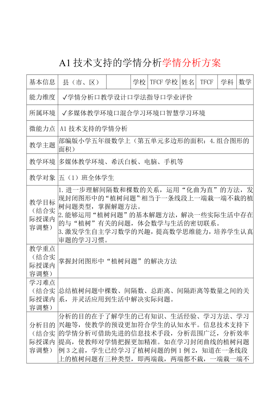 A1技术支持的学情分析[模板]-学情分析方案+学情分析报告[2.0微能力获奖优秀作品]：小学五年级数学上（第五单元多边形的面积：4.组合图形的面积）.docx（只是模板,内容供参考,非本课内容）_第2页