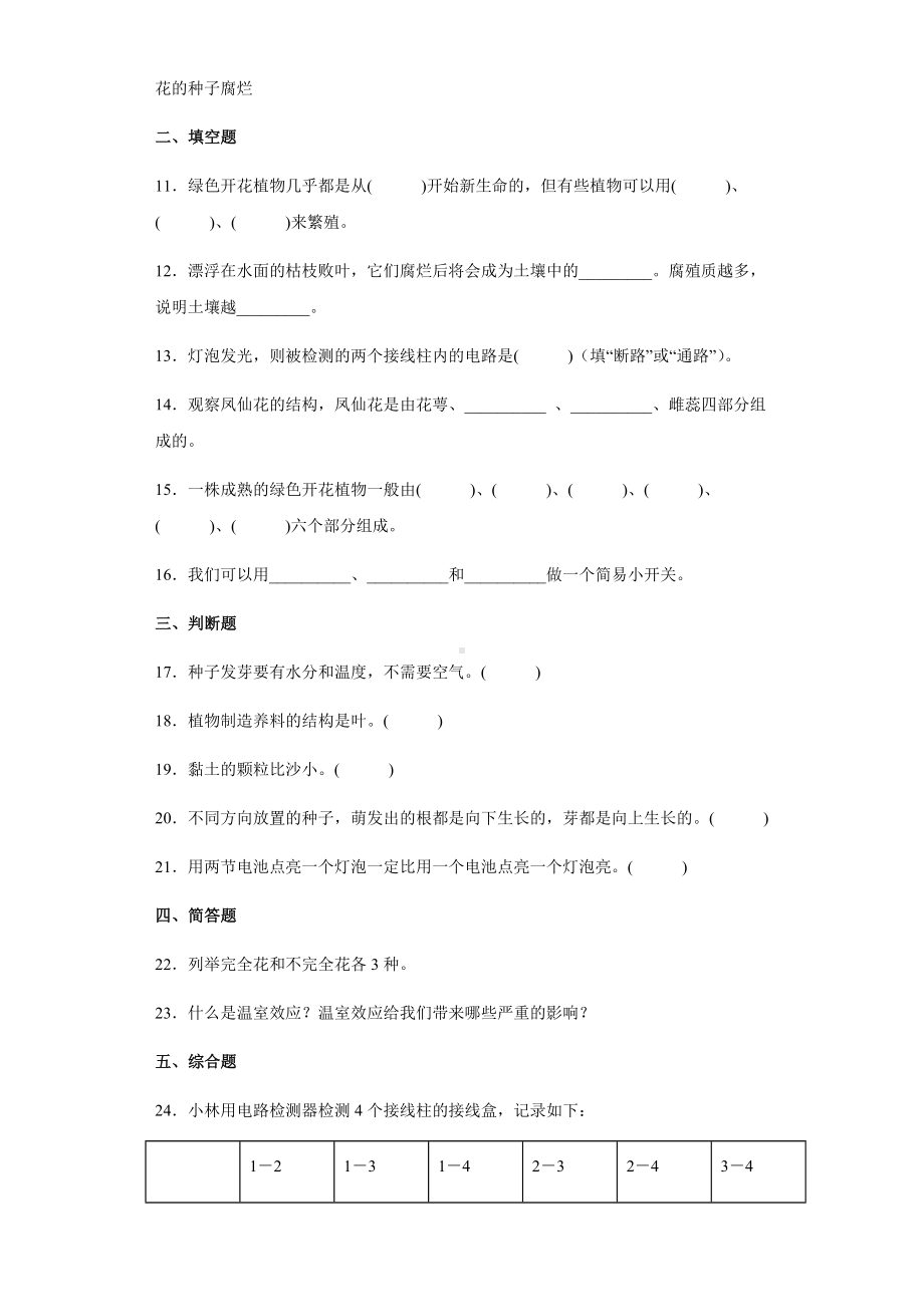 2021-2022学年教科版四年级下学期科学期末复习试卷（测试题）.docx_第2页