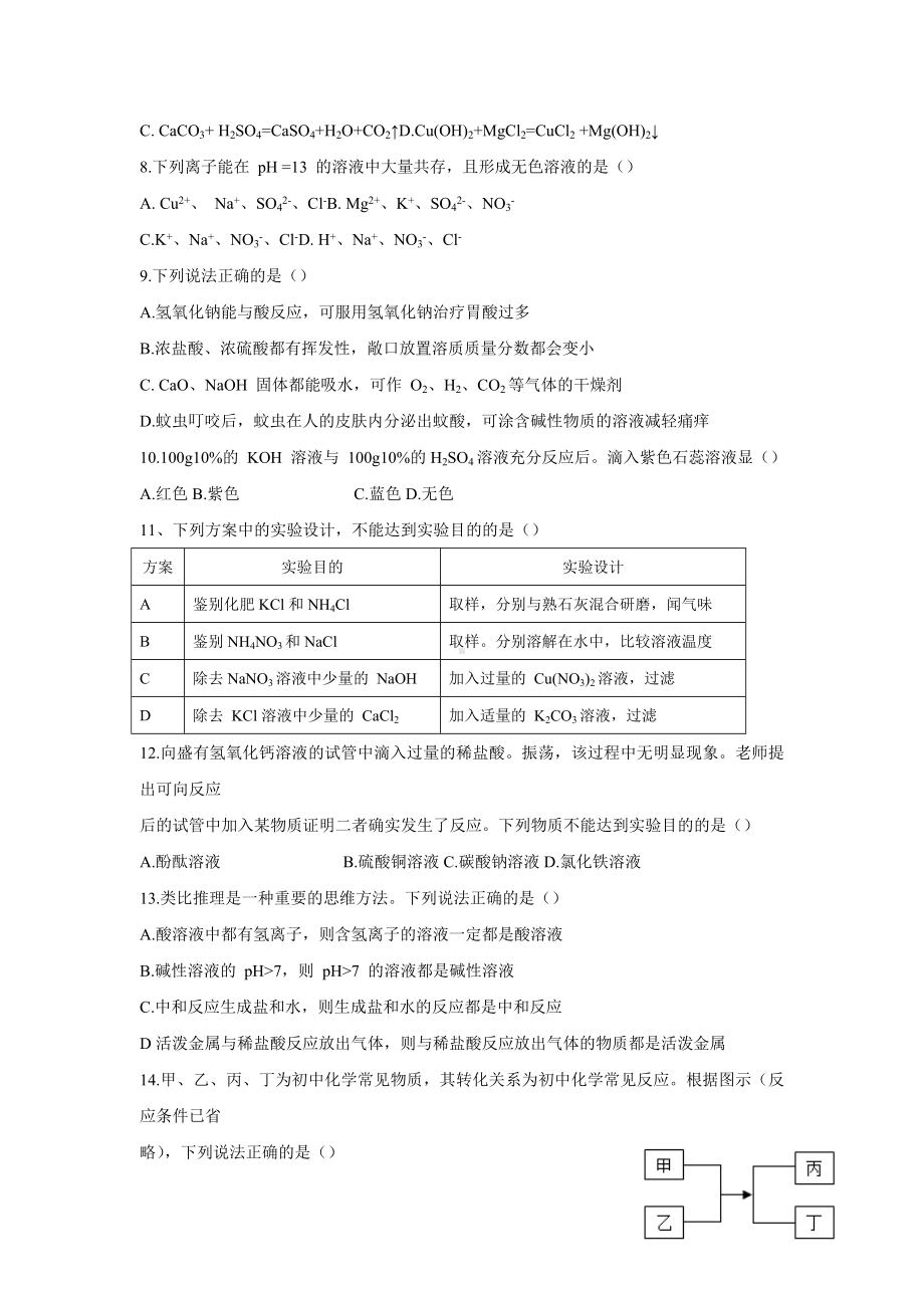 重庆一 2021-2022 学年九年级下学期阶段性消化作业（三）化学试卷.docx_第2页