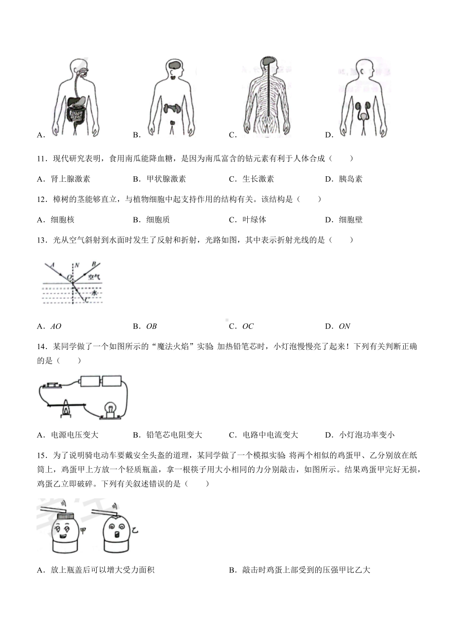 浙江省台州市2022年初中科学中考真题试题（含答案）.docx_第3页