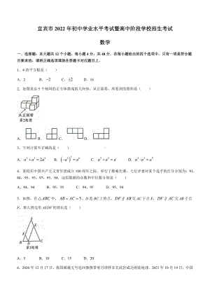 2022年四川省宜宾市中考数学真题（含答案）.docx