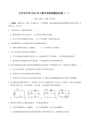 2022年湖南省永州市东安县白牙市 中考物理模拟试卷（一）.docx