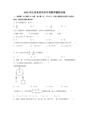 2022年江苏省苏州市中考数学模拟试卷.docx