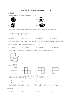 山东省寿光市九年级学业水平考试数学模拟检测一（一模）及答案.pptx