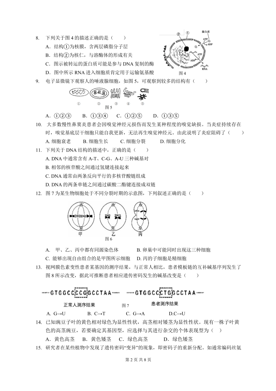 上海市上海 2021-2022学年高一下学期期末考试生物试题.pdf_第2页