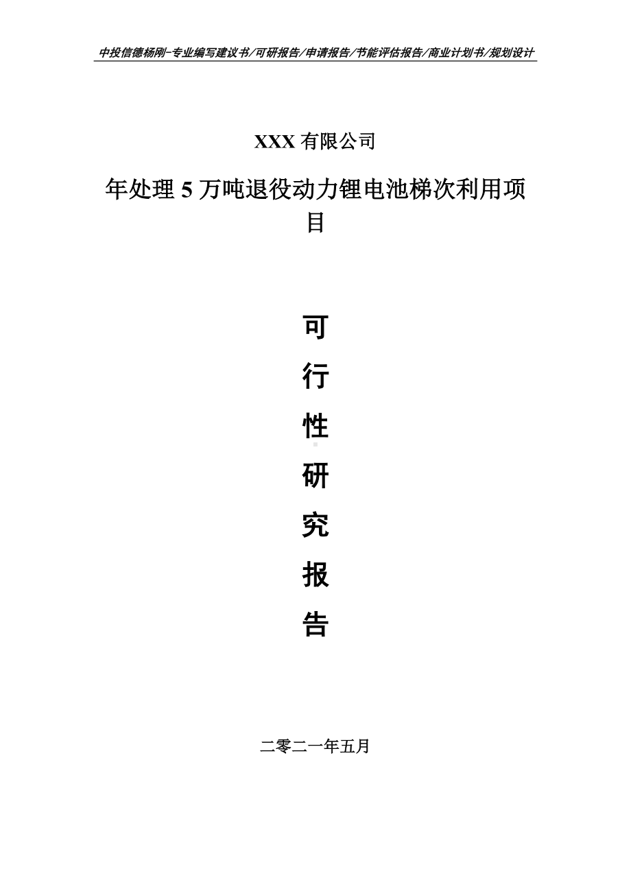 年处理5万吨退役动力锂电池梯次利用可行性研究报告申请报告案例.doc_第1页