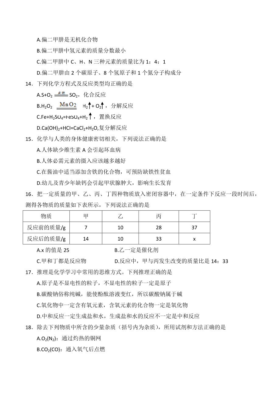 2022年湖南省邵阳市中考化学真题.docx_第3页