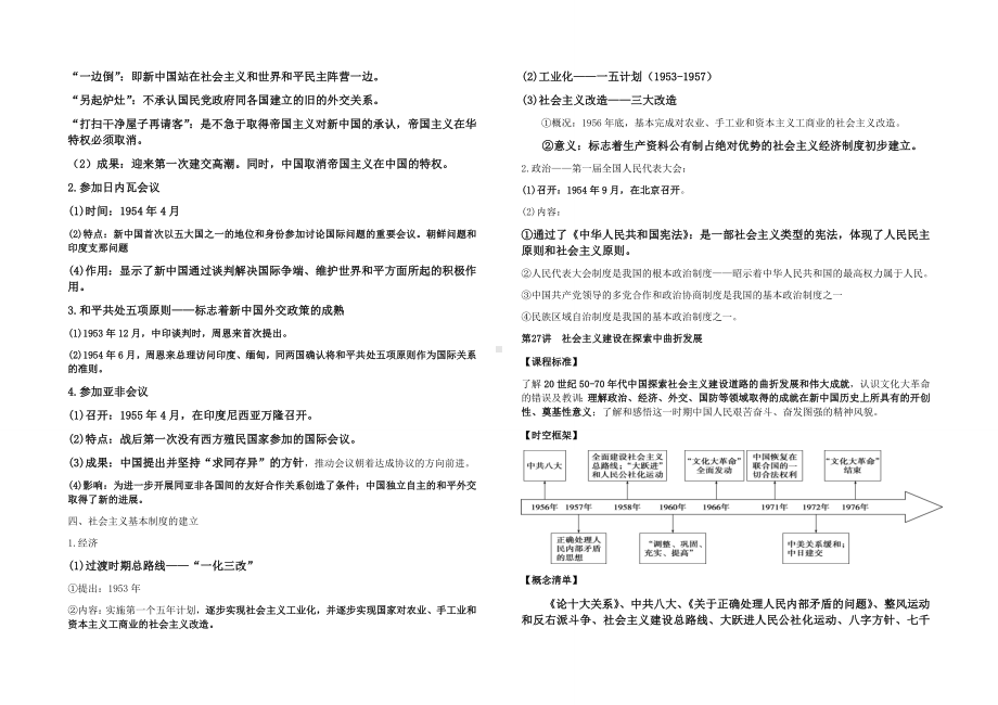 第九单元 中华人民共和国成立和社会主义革命与建设 知识清单-2022届高三统编版（2019）历史必修中外历史纲要上三轮冲刺复习.docx_第2页