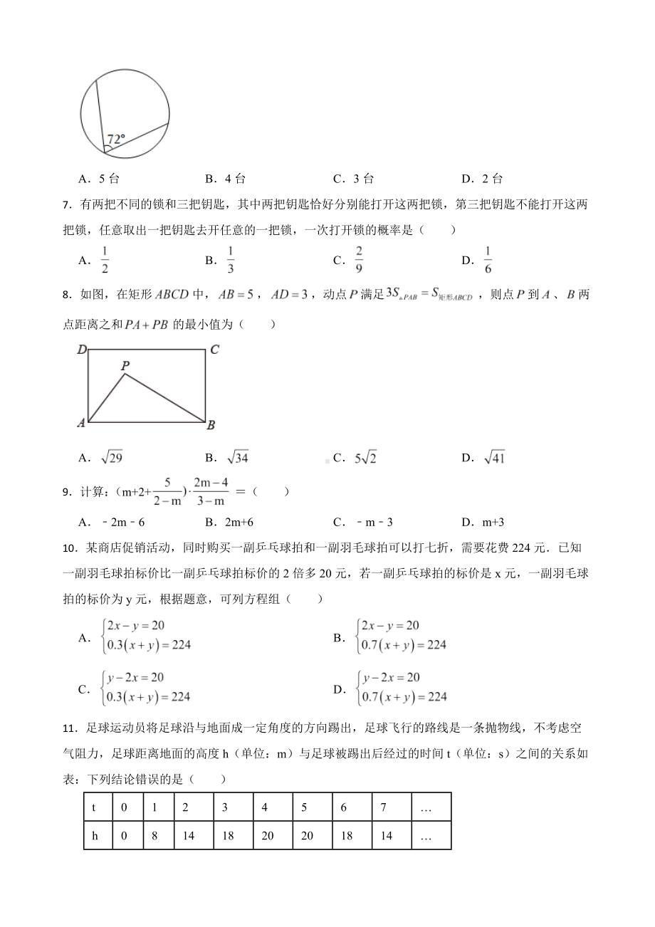 山东省临沂市2022年九年级一模数学试题（附答案）.pdf_第2页