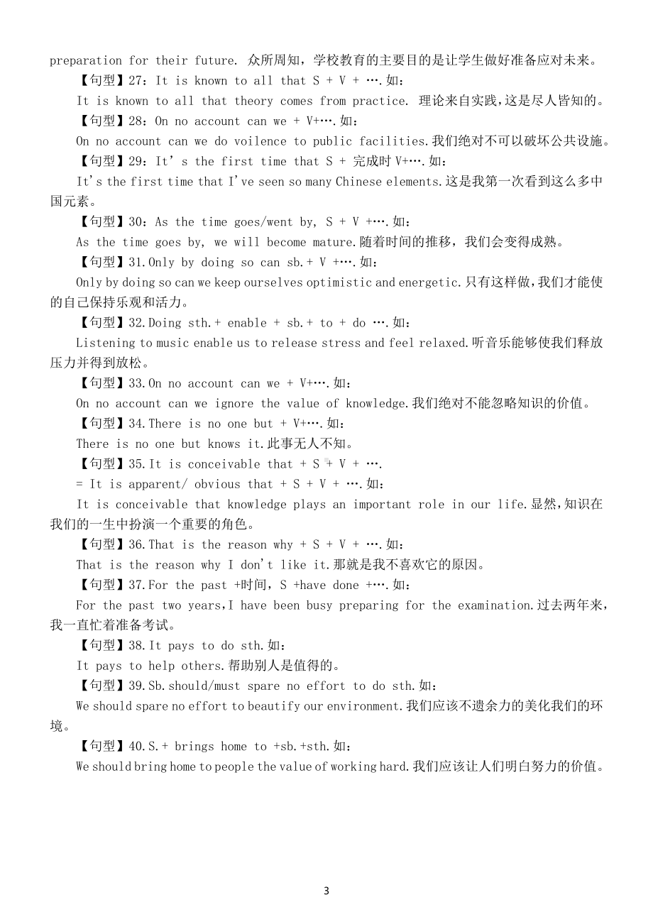 高中英语高考复习经典句型整理（共40句）.docx_第3页