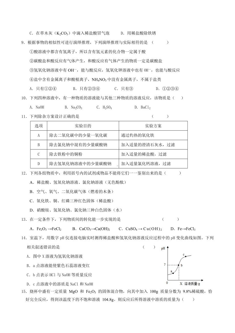 江苏省盐城市神州路初级 2021-2022学年九年级下学期第二次周练化学试题.docx_第2页