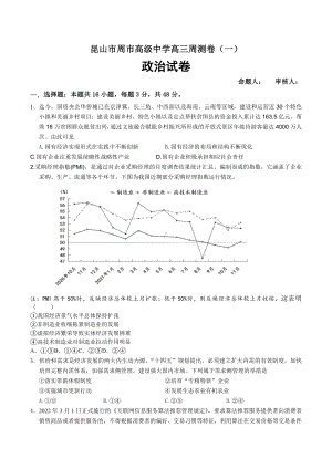 江苏省昆山市周市高级 2021-2022学年高三下学期政治周测卷（一）.docx