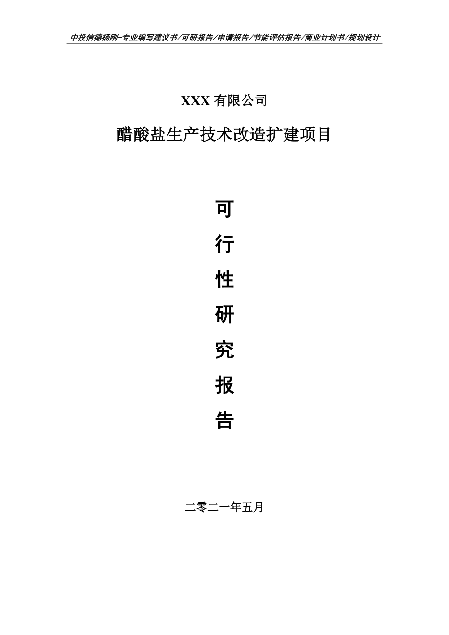 醋酸盐生产技术改造扩建项目可行性研究报告建议书编制.doc_第1页