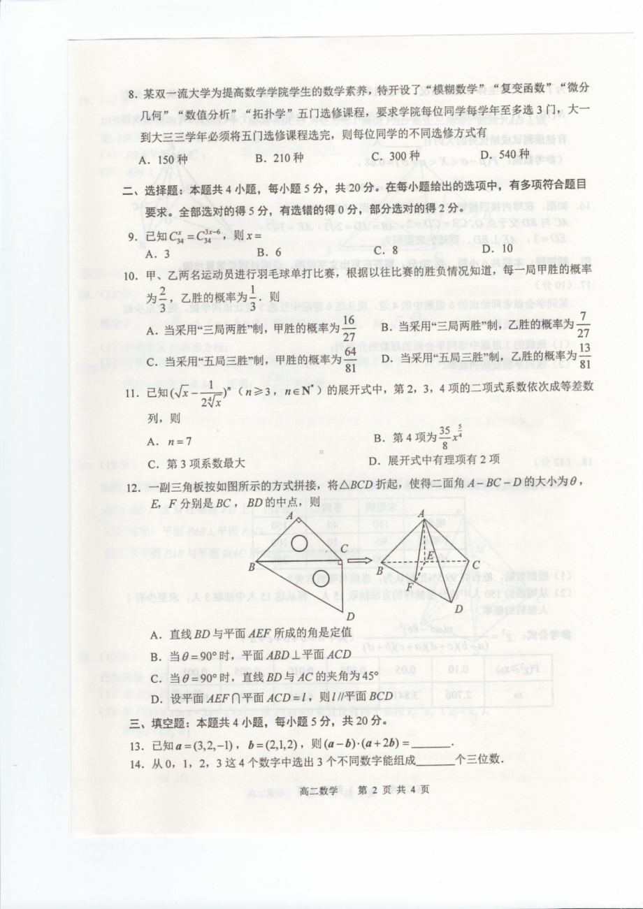 江苏省连云港市2021-2022学年高二下学期期末考试数学试题.pdf_第2页