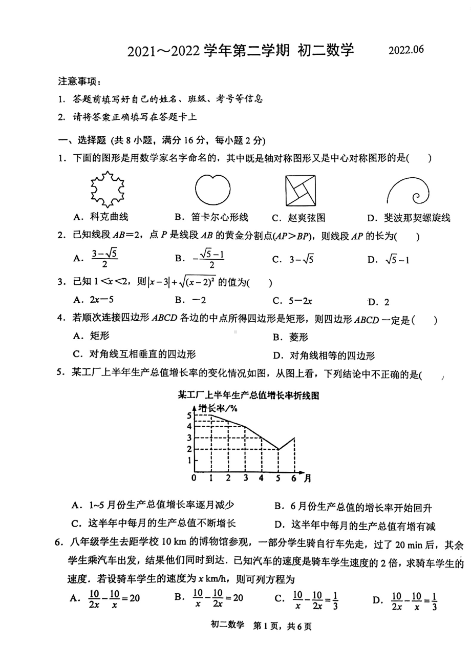 江苏省苏州市新区实验 2021-2022学年八年级下学期 数学期末试卷.pdf_第1页