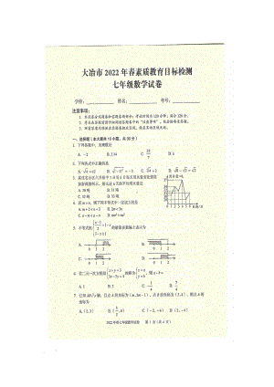 湖北省大冶市2021-2022学年下学期素质教育目标检测七年级数学试卷.pdf