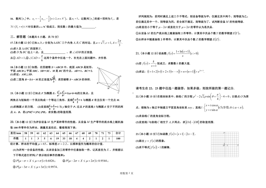 黑龙江省哈尔滨市第九 2021-2022 学年高三下学期开学考试 理科数学含答案.pdf_第2页