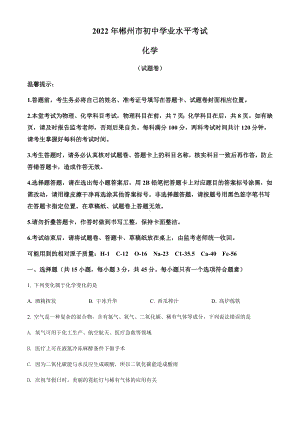 2022年湖南省郴州市中考化学真题（含答案）(01).docx