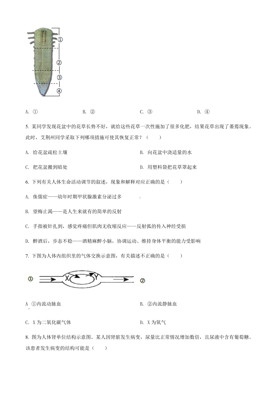 2022年湖北省荆州市中考生物真题（含答案）.docx_第2页