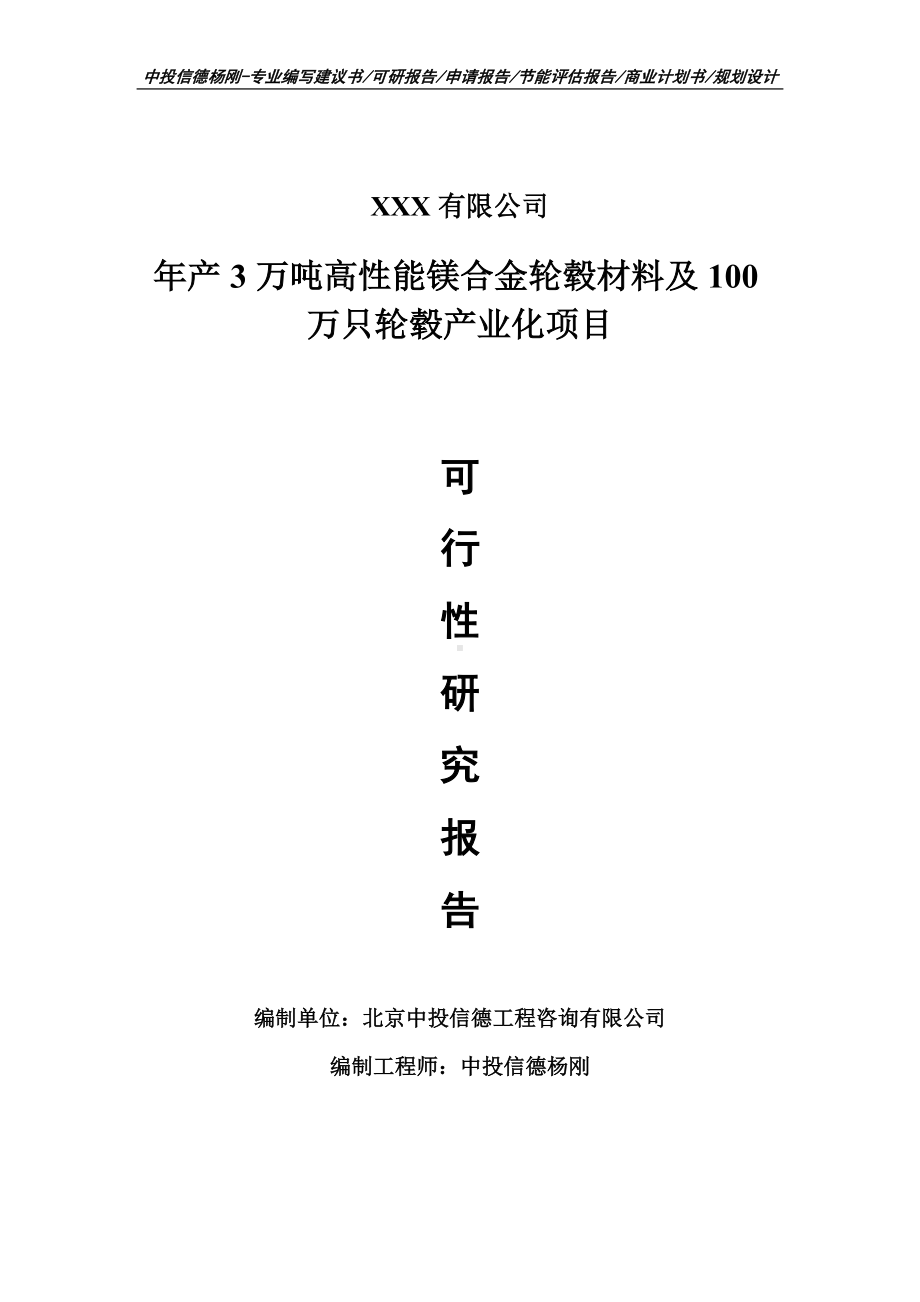 年产3万吨高性能镁合金轮毂材料及100万只轮毂可行性研究报告建议书案例.doc_第1页